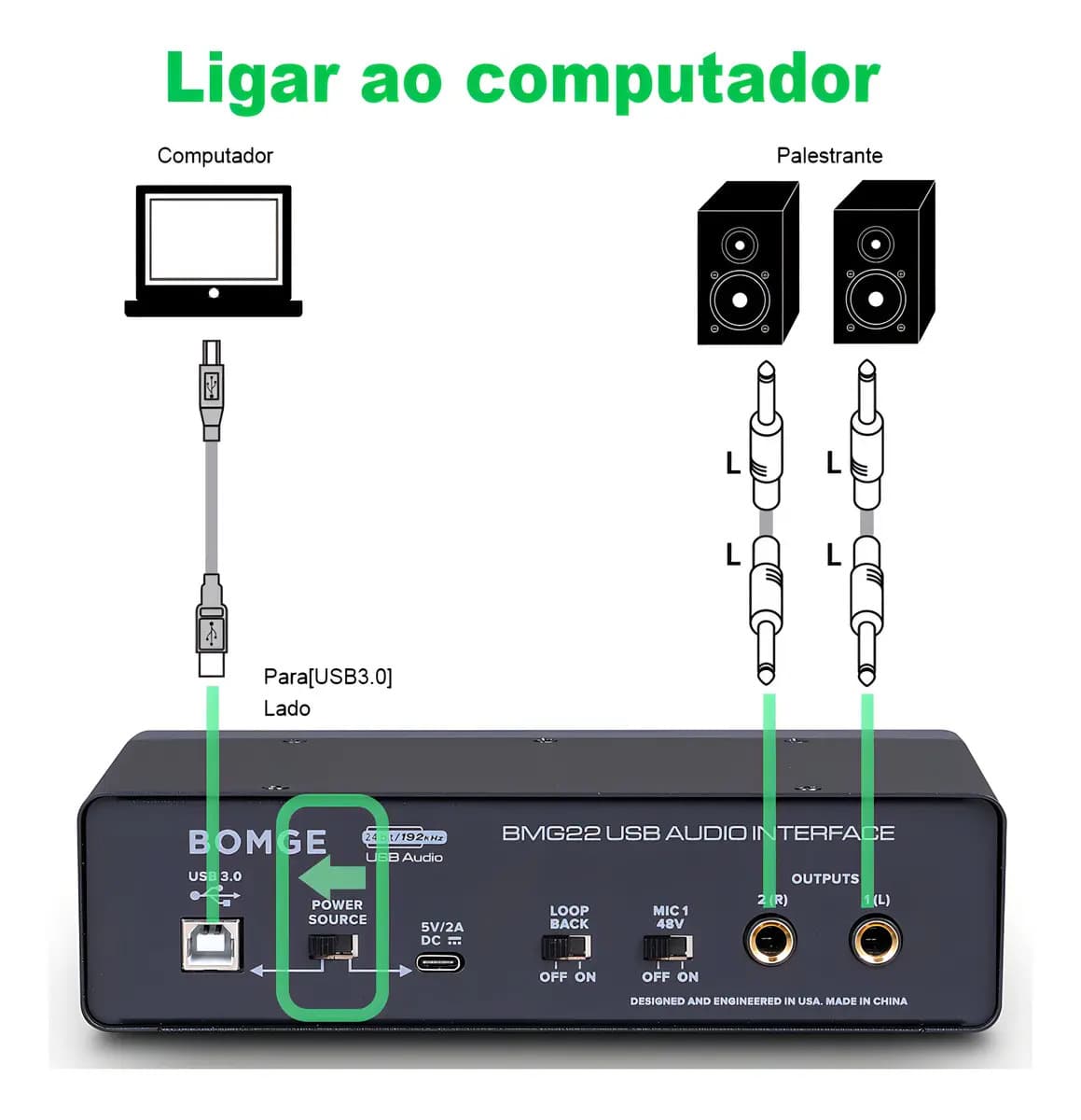 Interface De Áudio De Alta Resolução Bomge Bmg22 De 2ª Geração Preta 5v - 7