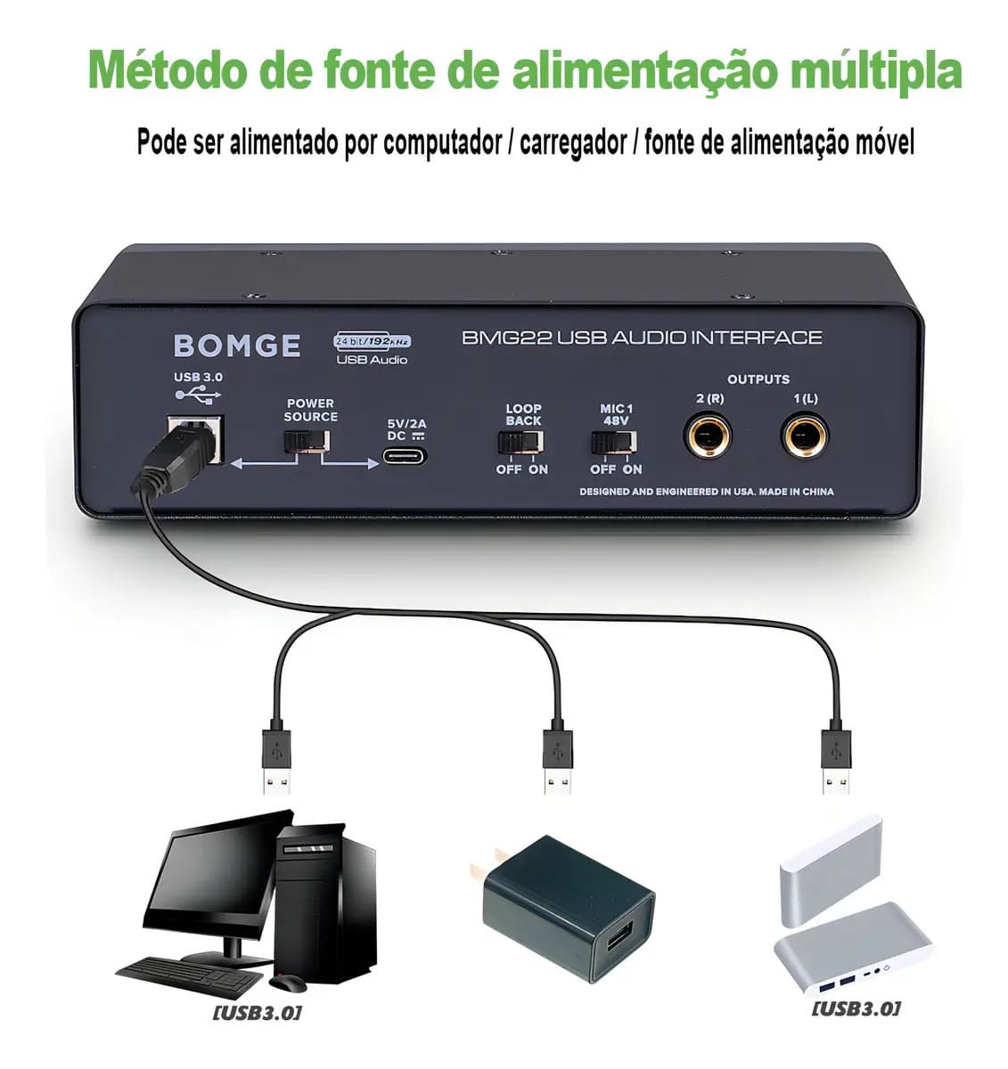 Interface De Áudio De Alta Resolução Bomge Bmg22 De 2ª Geração Preta 5v - 9