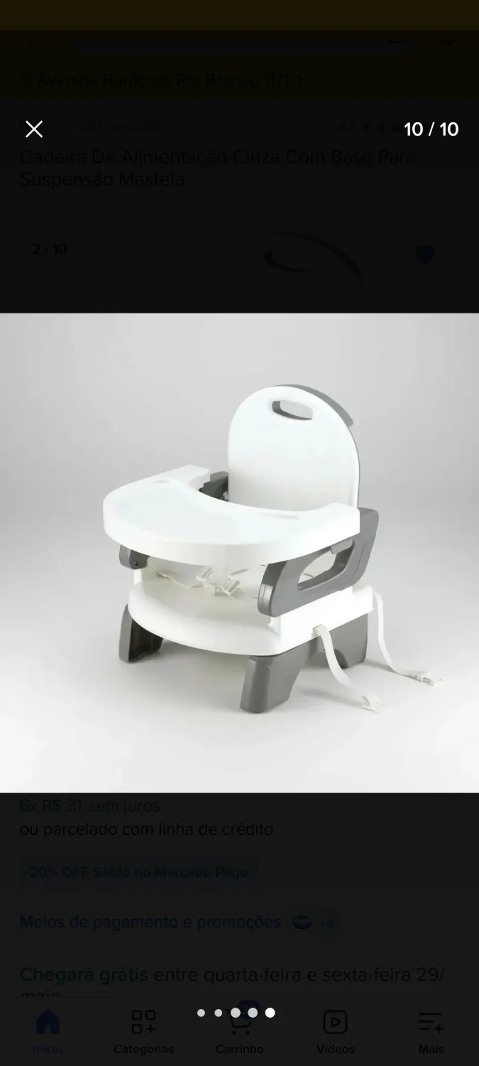 Cadeira De Alimentação infantil Cor Cinza Com Branco,Mastela - 1